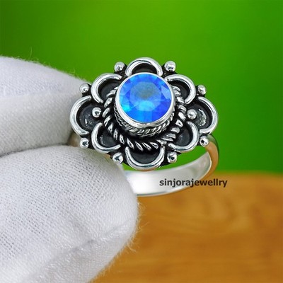 Blue Topaz Gemstone 925 sterling silver handmade Gift Ring US size 5 to 13