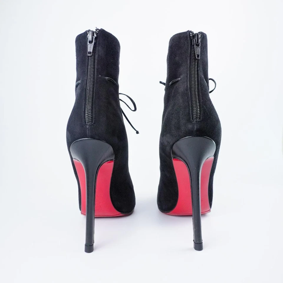 Christian Louboutin Botas Tacón US:7 Corto Negro Gamuza Cinta Cremallera Usadas Foto 4 de 4