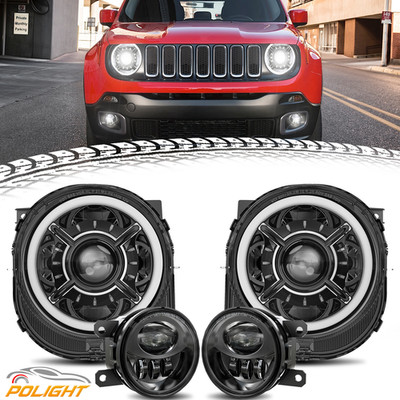 4PCS 9'' INCH LED DRL HEADLIGHTS 4'' FOG BUMPER LAMP FOR JEEP RENEGADE 2015-2021