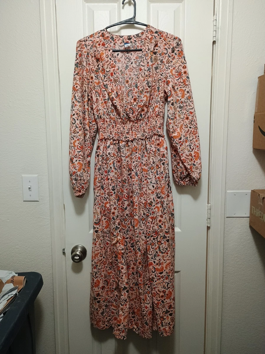 old navy long sleeve floral dress Women's M Blush Pink Pintuck Tie Neck Long Slv ruffle v Old Navy Womens Wrap Dress