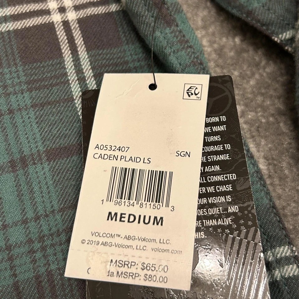 Volcom Shirt Mens Medium Green Caden Plaid Flannel Classic Fit Long Sleeve NEW - Image 4 of 4