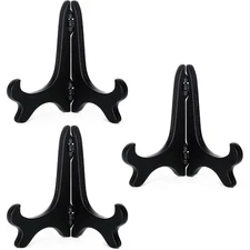 Folding Easel Plate Holder Set of 3 Black Wood-Like Display Stand for Decorative