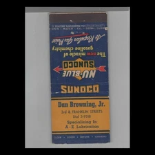 Matchbook Cover - Stripped Feature Sunoco Gas Station Nu-Blue Dan Browning JR