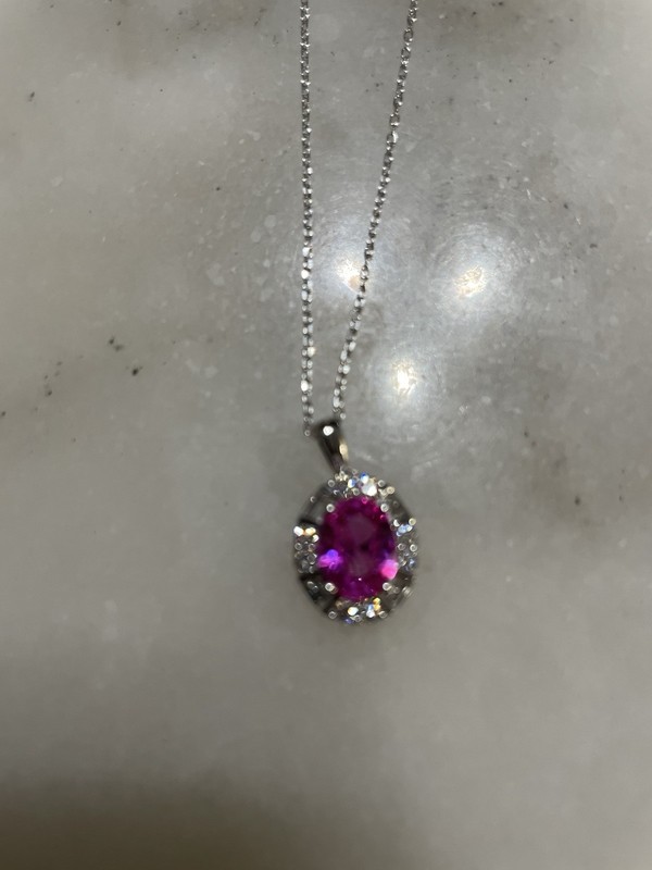 Oval 2.50 Ct Pink Sapphire & Diamond Necklace Lab Grown
