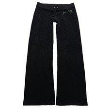 Juicy Couture Womens Midnight Black Velour Flared Track Pant Low Rise Y2K Size L