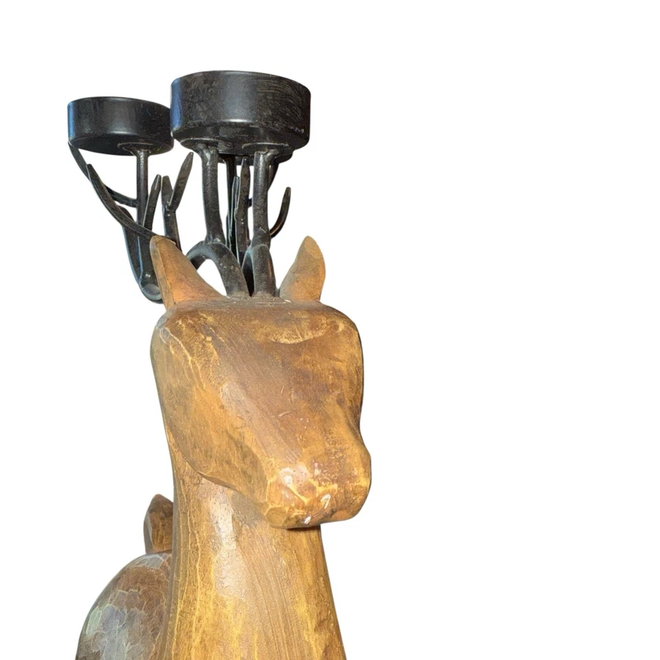 Candelabro de madera ciervo reno candelabro candelabro vintage grande Foto 3 de 4