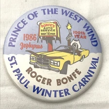 St Paul Winter Carnival 1986 100th Anniversary Roger Bonfe Button Pin Vintage
