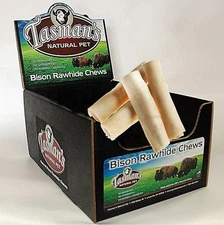 Tasman's Natural Pet 4-5" Small Bison Rolls. 32 Piece Cs. No harmful chemicals.