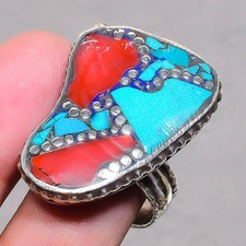 Tibetan Turquoise Red Coral Handmade Boho Nepali Jewelry Adjustable Ring SR 3383