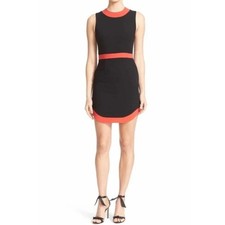 Alice + Olivia Kathleen Dress 6 Black Red Colorblock Sleeveless Mini Crew Neck