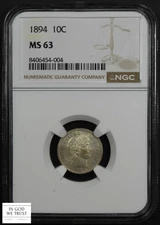 1894 Barber Silver Dime 10C NGC MS 63