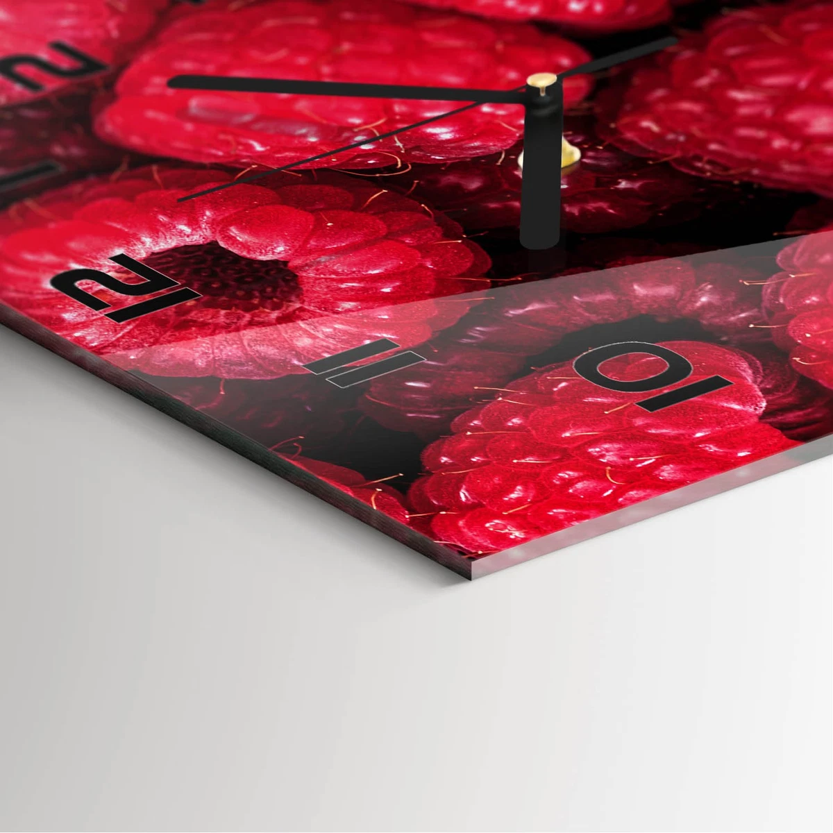 Reloj de Pared Rectangular Vertical Vidrio Templado Premium Frambuesas 30x60 cm