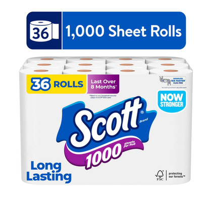 Scott 1000 Toilet Paper, 36 Rolls, 1000 Sheets Per Roll