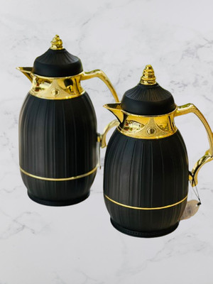 Arabischer Flachmann Shai Kahwa 2er Set Schwarz Gold Kaffeekanne Vakuumkanne 1L Geschenk