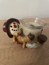 Country Snowman Tealight Votive Candle Holder Snowman Christmas Decor w/ Candle