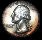 1964 25C Washington Quarter- CHOICE BU TONED / FREE SHIPPING- SMH-184