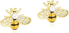 Solid 925 Sterling Silver Cute Bee Earrings Stud for Women Teens Small Freshwate