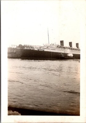 RMS Queen Mary Ocean Liner in New York Harbor 1937 Original Vintage Photograph