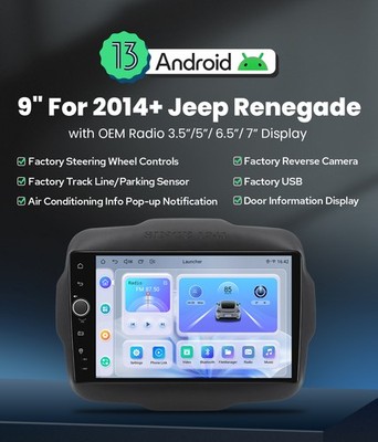 DSP 9'' Android 13 Car Stereo for 2014+ Jeep Renegade with Wireless Android Auto 