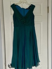 Tadashi Shoji blue green formal midi dress Off shoulder size 4 silk