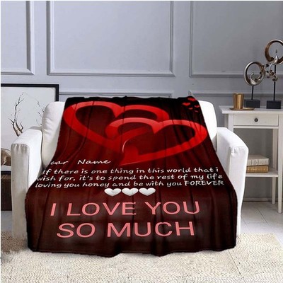 Custom Name Love Note Flannel Blanket Throw Personalized ''I Love You So Much''  