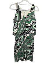 Maggy London Womens 6 Green Black Geometric Sleeveless Sheath Dress Career