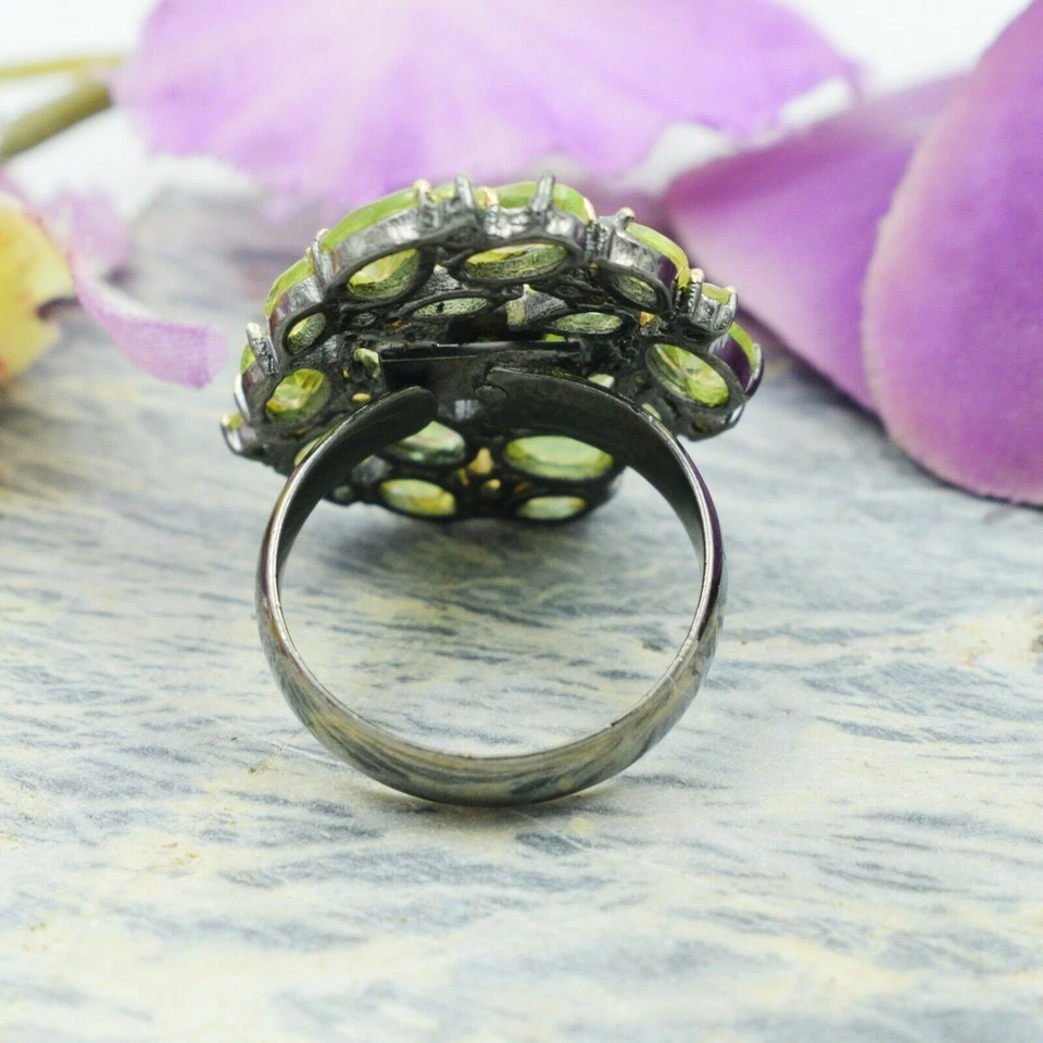 925 Sterling Silver  Black Pearl Gemstone Natural Peridot Ring Jewelry Wife Gift - Image 4 of 4