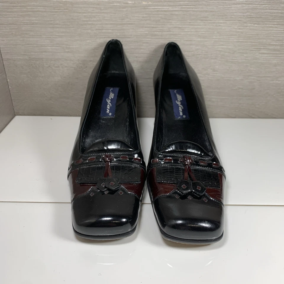 Zapatos de salón Mezlan Thurman para mujer de cuero negro con borla y tacón bloque talla 8M Foto 3 de 4