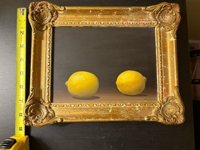 Vtg Original Oil Painting Still Life Whipple Two Lemons Framed Wall Art 