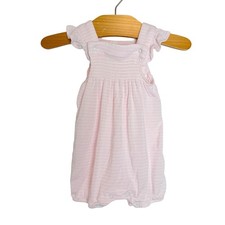 Angel Dear Pink White Striped Bamboo Ruffle Bubble Romper 0-3M