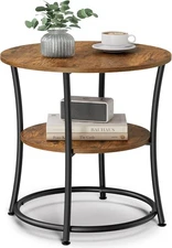 Side Table,2-Tier Round End Table,Nightstand with Steel Frame for Small Spaces