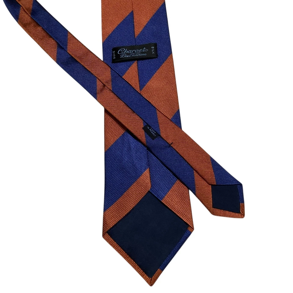 Corbata de hombre CHARVET 100 % seda FRANCIA diseñador de lujo a rayas naranja/azul usada en excelente estado Foto 3 de 3