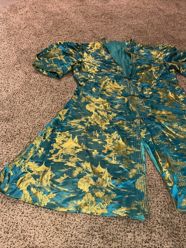 Vintage Chinesisches Brokat Kleid Seide 50’s-60’s Gold Türkis Damen Kurz... - Bild 6 von 24