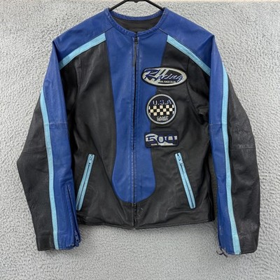 Vintage Vanson Leather Jacket Womens Small Blue 90s Patch Biker Racing Motocycle