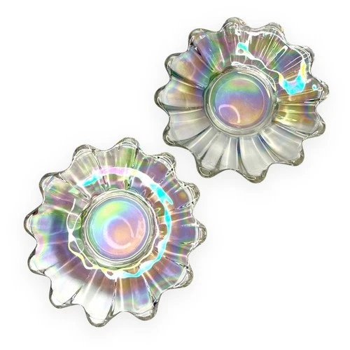 Vintage Federal Glass Iridescent Carnival Glass Bowl Lot of 2 Trinket Dish 1.75"