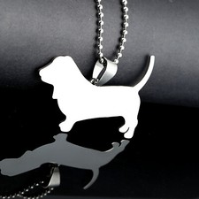 BIG Stainless Steel Basset Hound Hush Puppy Pet Dog Pendant FREE Chain Necklace