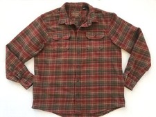 Orvis Red Plaid Heavy Flannel Shirt Jacket Mens Size XL Hand Pockets Cotton