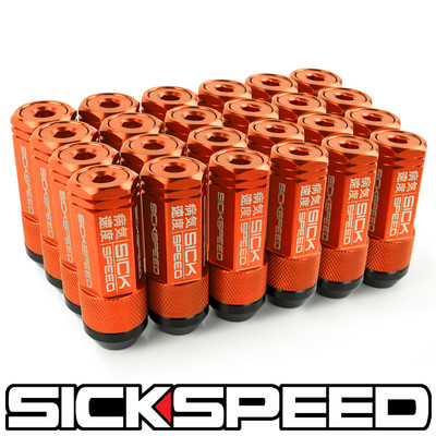 SICKSPEED 24PC ORANGE CAPPED ALUMINUM EXTENDED 50MM 3 PC LUG NUTS 12X1.5 N18