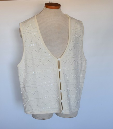 Chaleco para mujer Hasting & Smith mezcla lana de cordero con cuentas blanco con botones talla L - Imagen 5 de 9