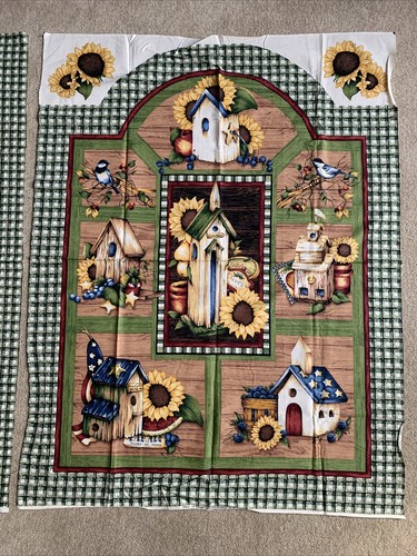 Birdhouse Sunflower Plaid Pillow Panel Cotton Fabric by Cranston 18" X 44" - Picture 2 of 12