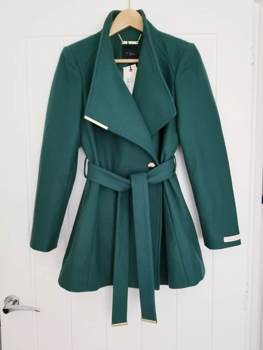 Ted Baker Rosess Short Wool Wrap Coat Green Size 2 UK 10 BNWT RRP 289