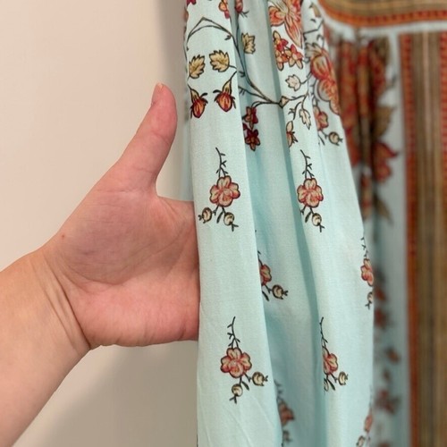 Sundance Nile Lily Midikleid blau Blumenmuster ärmellos Sommerkleid L Boho - Bild 4 von 17