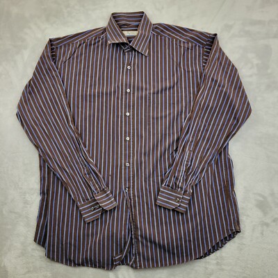 Ingram Shirt Men XXL Formal Dress Work Oxford Shadow Pinstripe 17.5/44 Adult 2XL