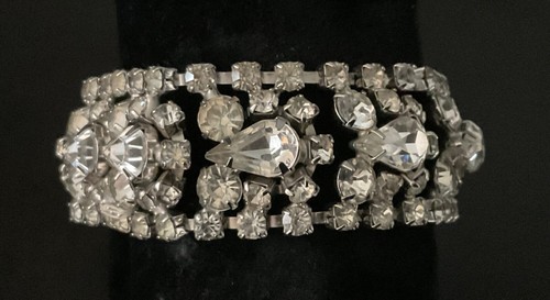 Vintage 50er Jahre Kramer of NY klar Strass Rhodium Platte Armband BREIT - Bild 10 von 19