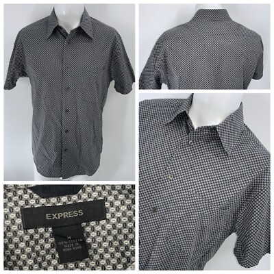 Express Short Sleeve Button-Up Shirt Men M Gray Geometric 100% Cotton YGI X4-86