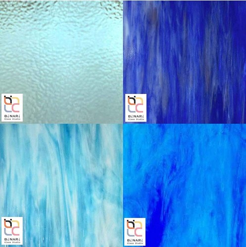 Wissmach 4 Sheet Mixed Color Variety Stained Glass Pack, Blue, (8"X12") - Picture 2 of 2