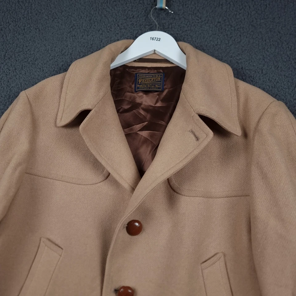 Vintage PENDLETON Coat Mens XL Brown Overcoat Jacket Wool Lined Collared 70s - Image 3 of 4