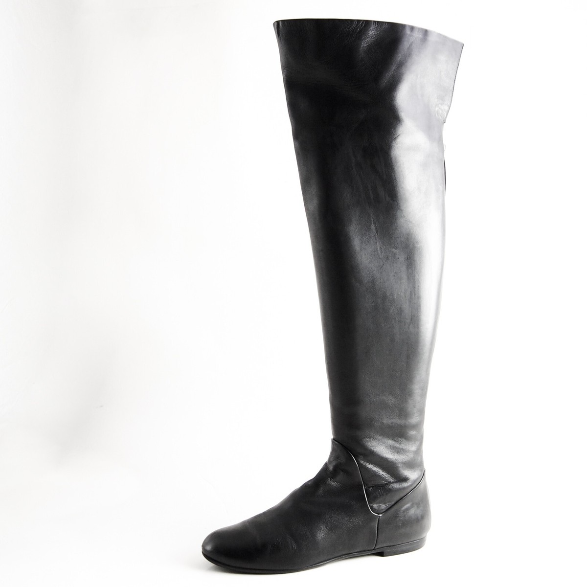 Top black leather over the knee flat boots Shop
