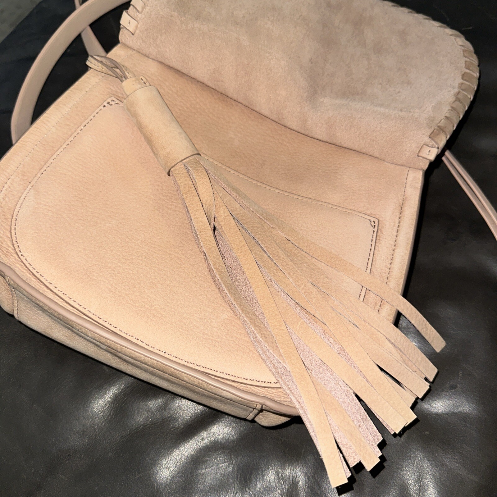 ALL SAINTS AllSaints Light nude / Pink Grain Leather/suede Crossbody Bag NEW WOT image 7