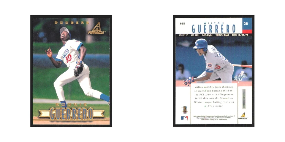 1997 Pinnacle Wilton Guerrero RC Dodgers #168 - Image 3 of 3